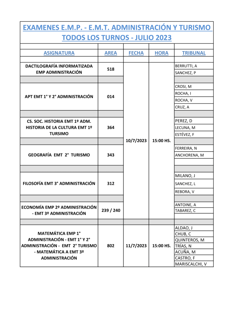 Lee más sobre el artículo CALENDARIO DE EXÁMENES EMP-EMT ADMINISTRACIÓN Y TURISMO JULIO 2023