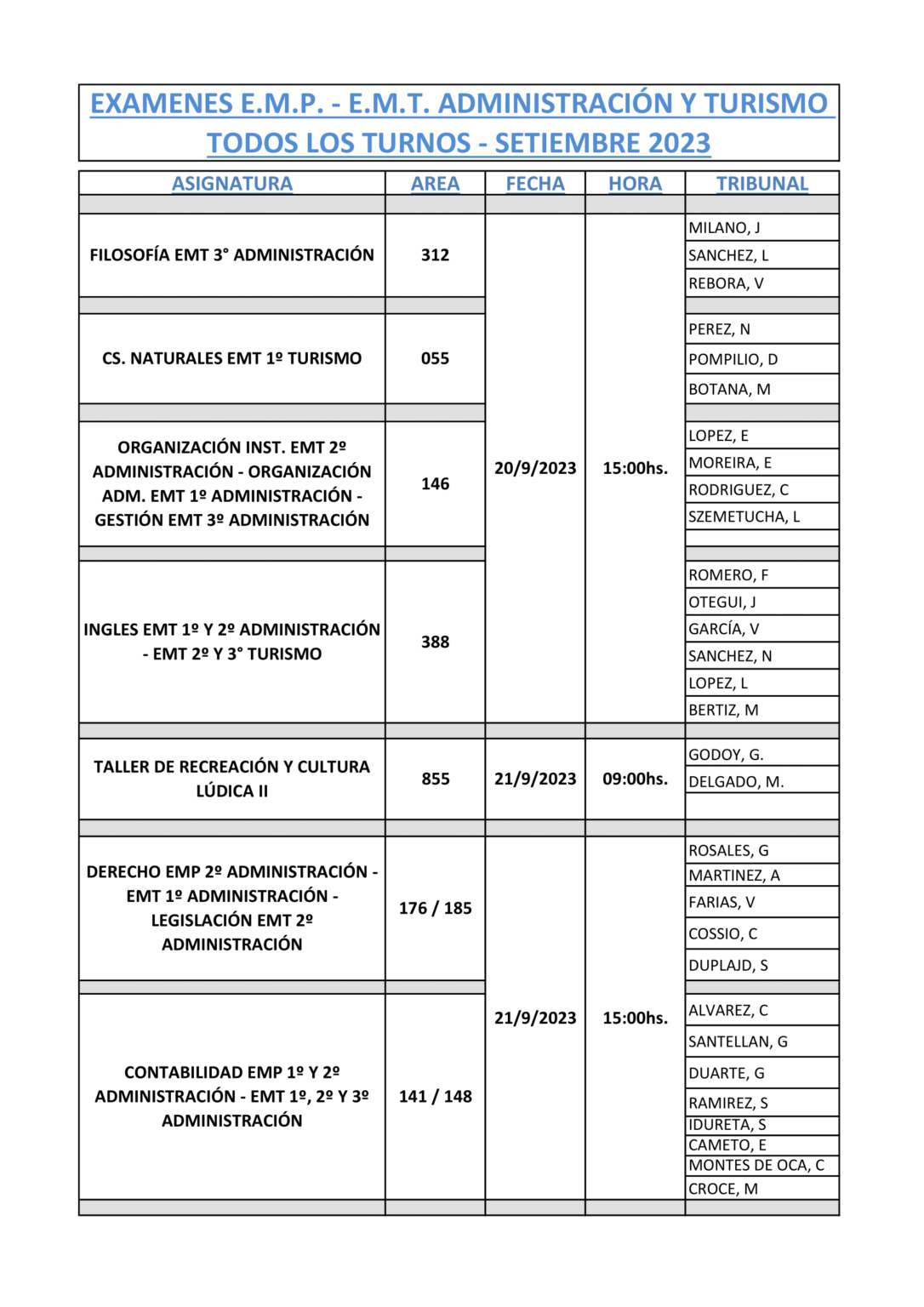 Examenes EMP - EMT SETIEMBRE 2023-2