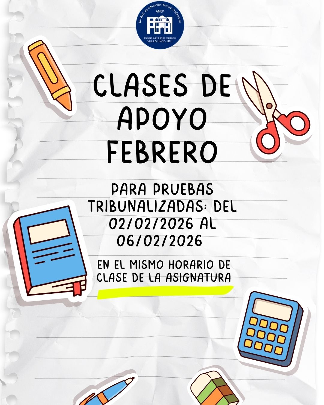 Clases de apoyo periodo febrero 2026